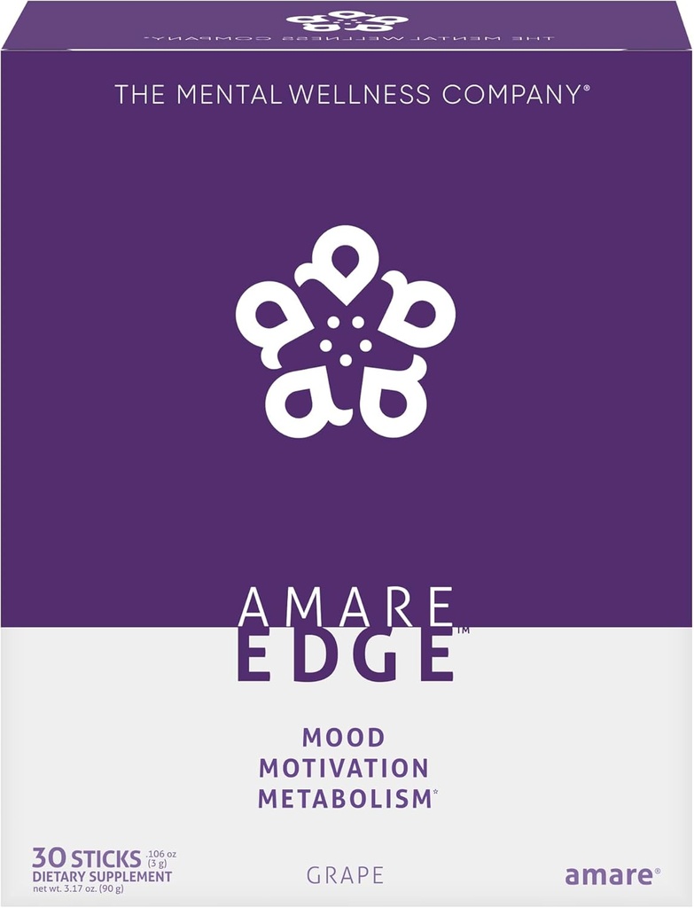 Amare EdgeTM Na rastlinski osnovi Nootropic Powder Drink za vzdržljivost in motivacijo, Grozdje, 30 Serving