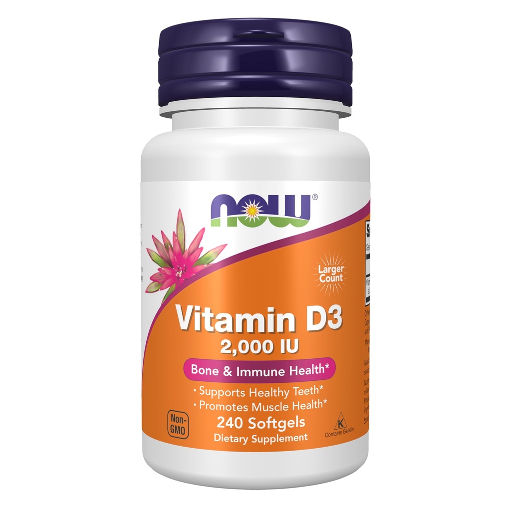 NOW Foods Supplements, Vitamin D-3 2.000 IU, Visoka moč, Strukturna podpora*, 240 Softgels