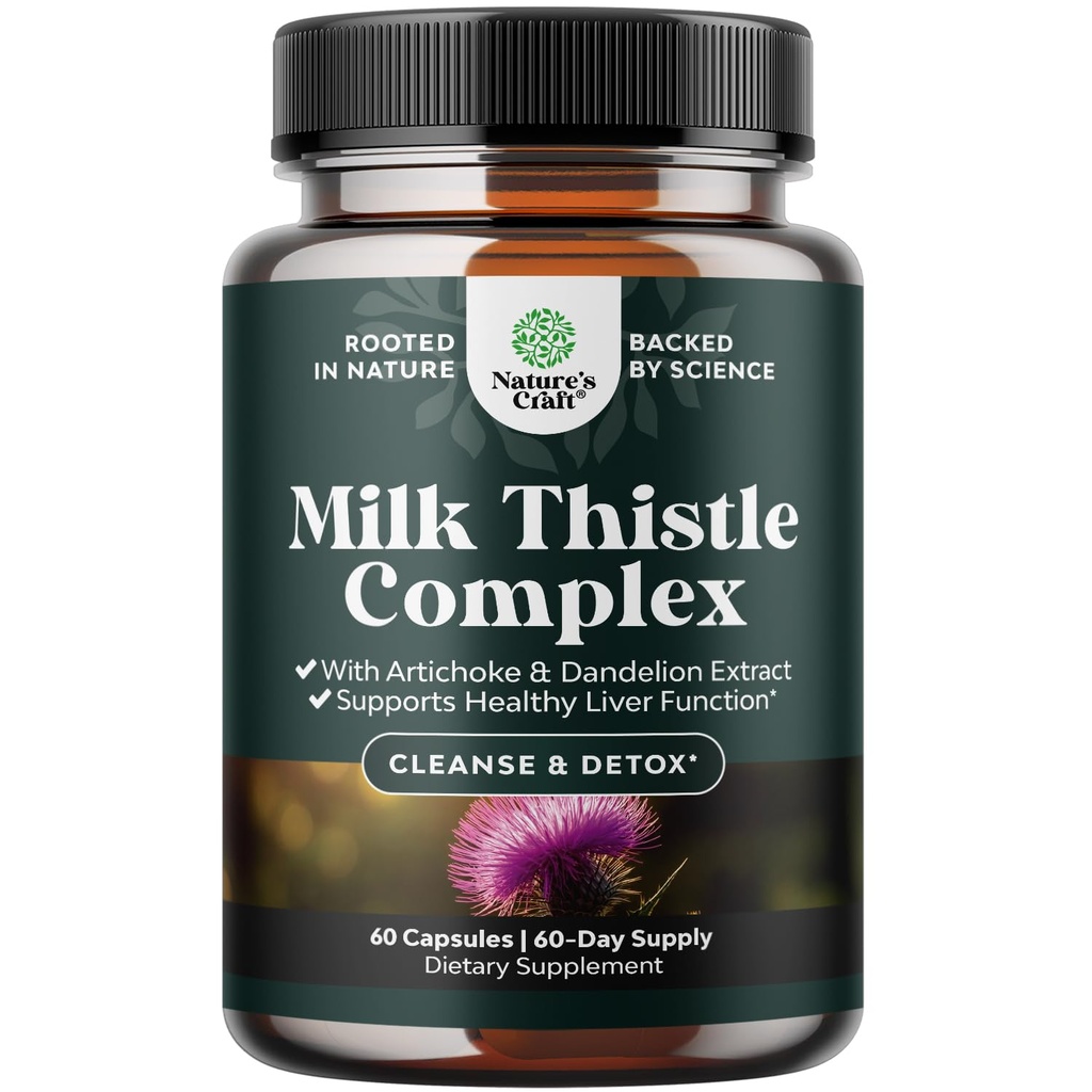 Jetrna podpora Milk Thistle dodatek za čiščenje jeter Detox in popravila - Napredno Milk Thistle in Dandelion Root dodatek z Artichoke Extract - Dandelion kapsule za Detox - 60 Ct