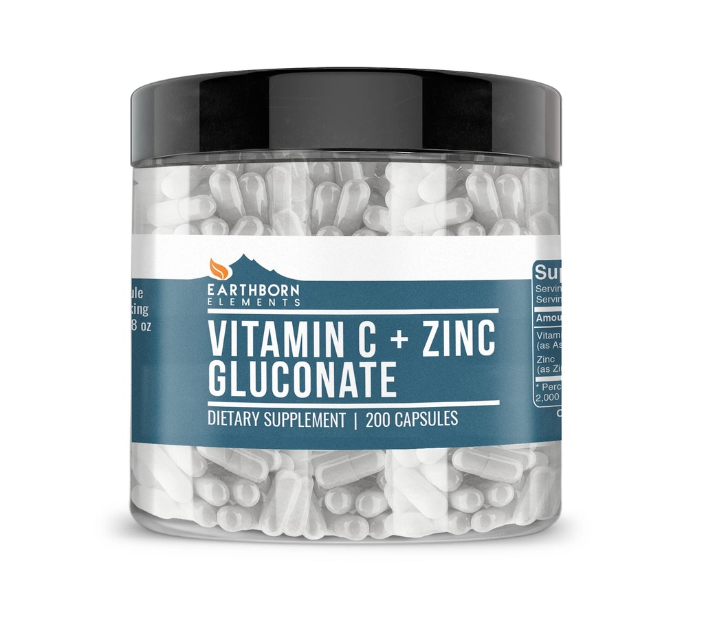 Vitamin C Plus Cinkov glukonat dopolnilo, (200 kapsul) Mešana zdravstvena podpora, Ne-GMO, Gluten prost,