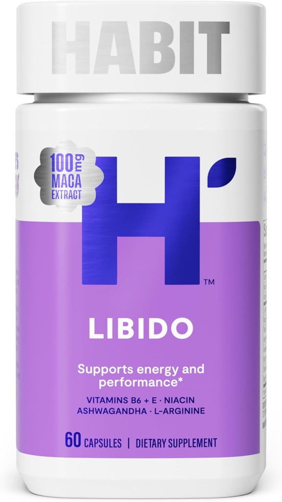 Habit Libido Supplement (60 kapsul) - Nov videz, naravna afrodiziak mešanica z Maca, Ashwagandha L-Arginin, Podpira energijo in zmogljivost, Vegan, Ne-GMO (1 pakiranje)