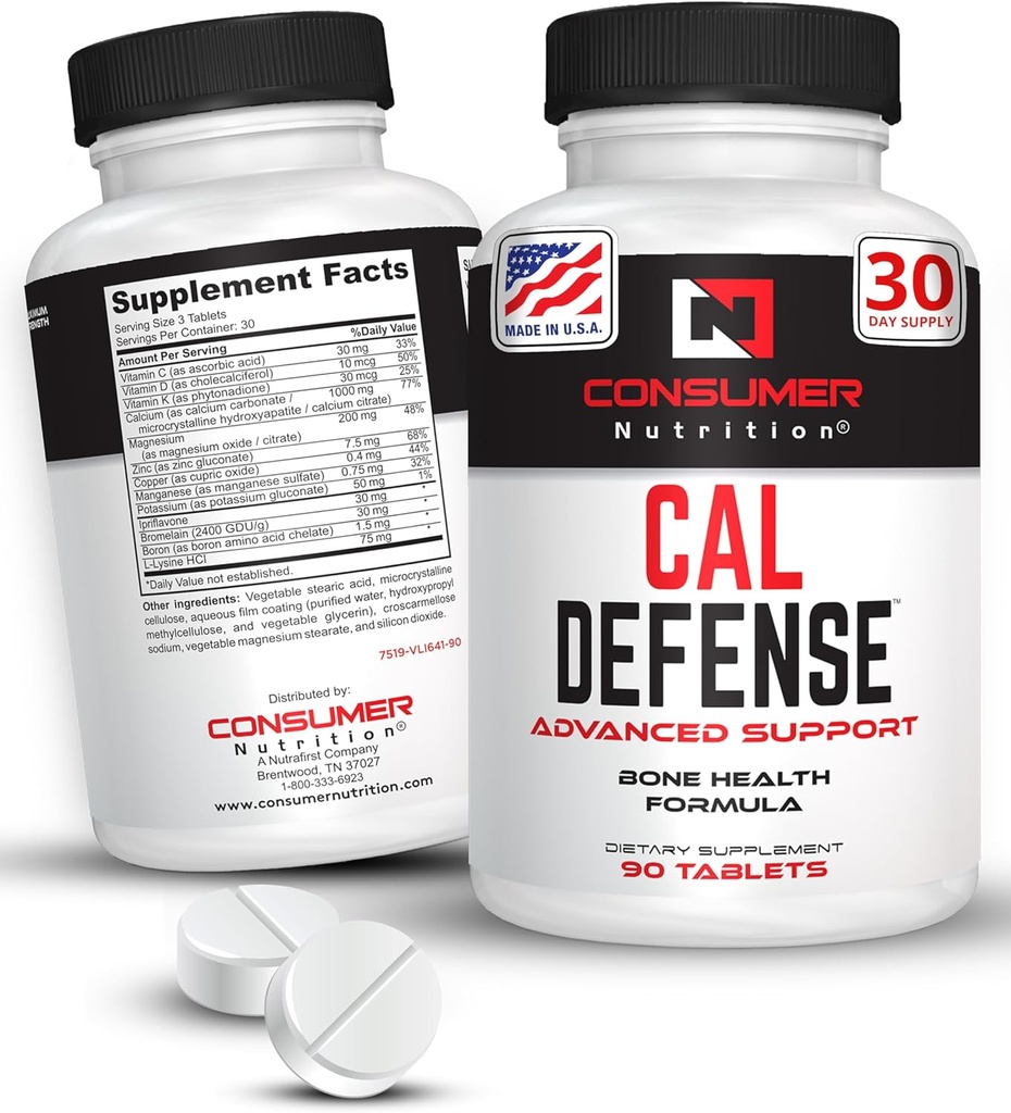 Bone Builder Supplement - Cal Defense Bone Strength Calcium Supplements za ženske in moške - s kalcij z vitaminom D, C, K, Magnezij, Bromelain, in Ipriflavon za močnejše kosti 90 Kalcijeve tablete