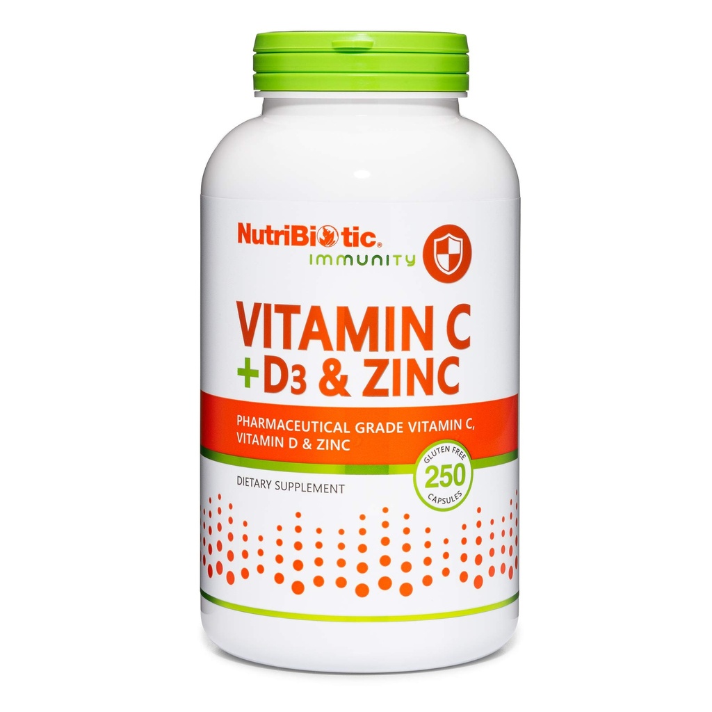 NutriBiotic – Vitamin C + vitamin D3 & cink, 250 Kapsule 
