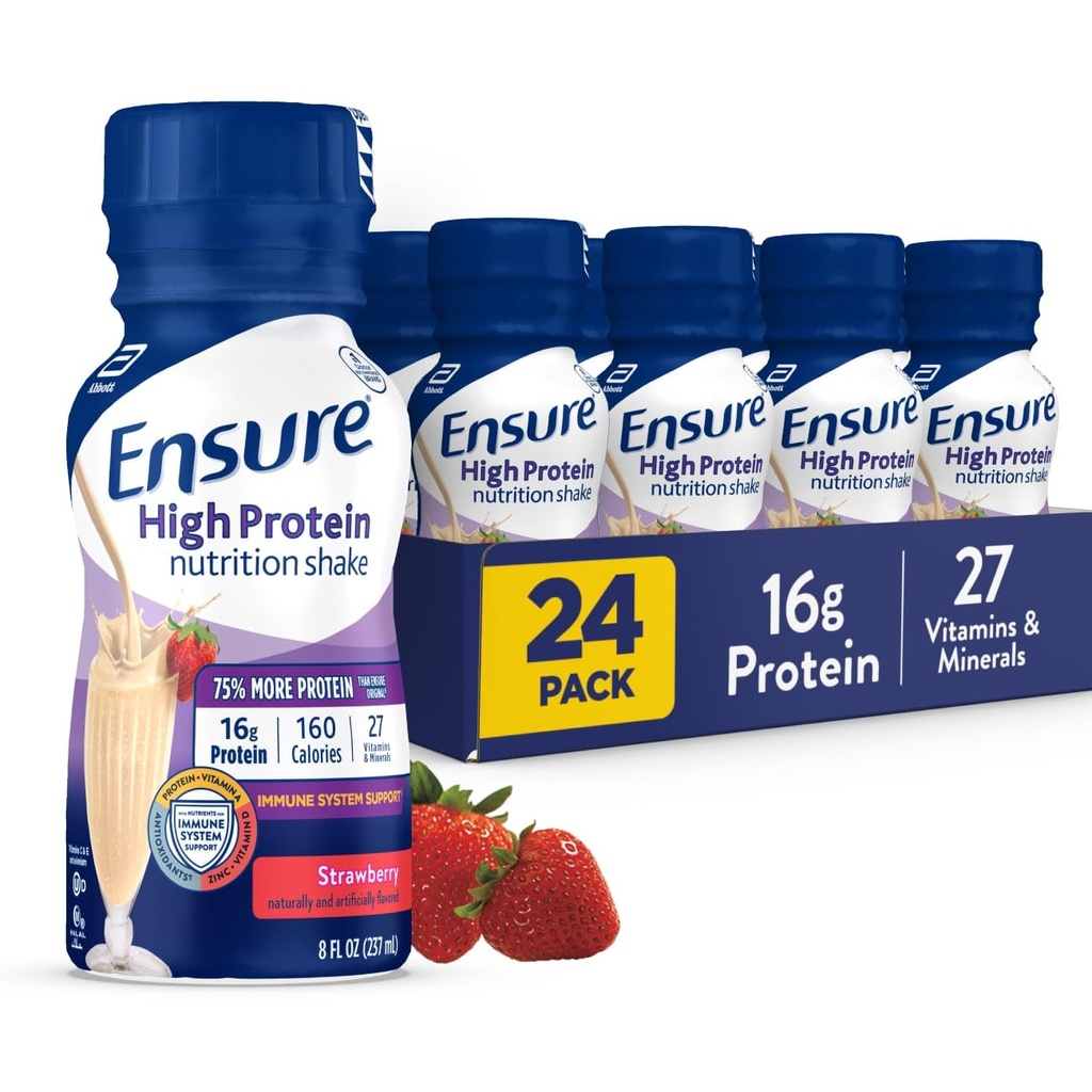 Zagotovite visoko beljakovin Jagoda prehrana Shake, pripravljen za pitje, 16g beljakovin in 27 Vitamini in minerali, 8 fl oz, 24 Pack
