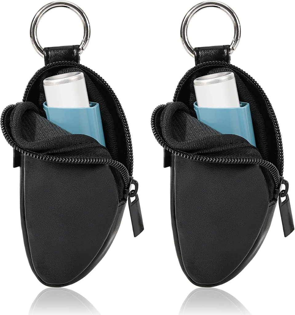 Imetnik Astma Inhaler Zaščitite Prenosna vreča Nosilec PU Usnje Travel Inhaler Mini vrečka za L-Shaped Inhaler, Inhaler ni vključen (črna, 2PCS)