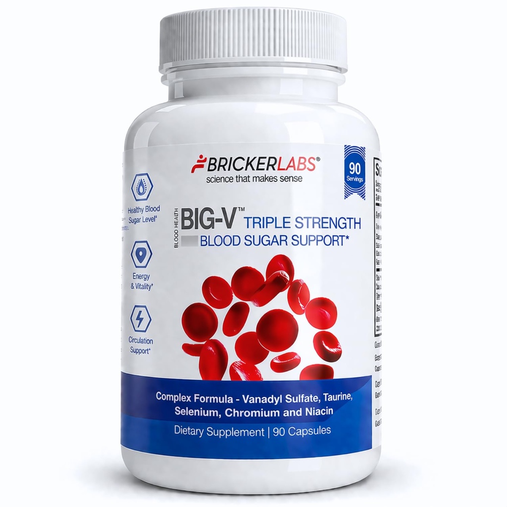 Bricker Labs Big-V Triple Jakost Vanadil Supplement: Vanadil Sulfat 30 mg, Taurin 600 mg, Selen, Krom in Niacin, Blanded Mineral Supplications 90 ā