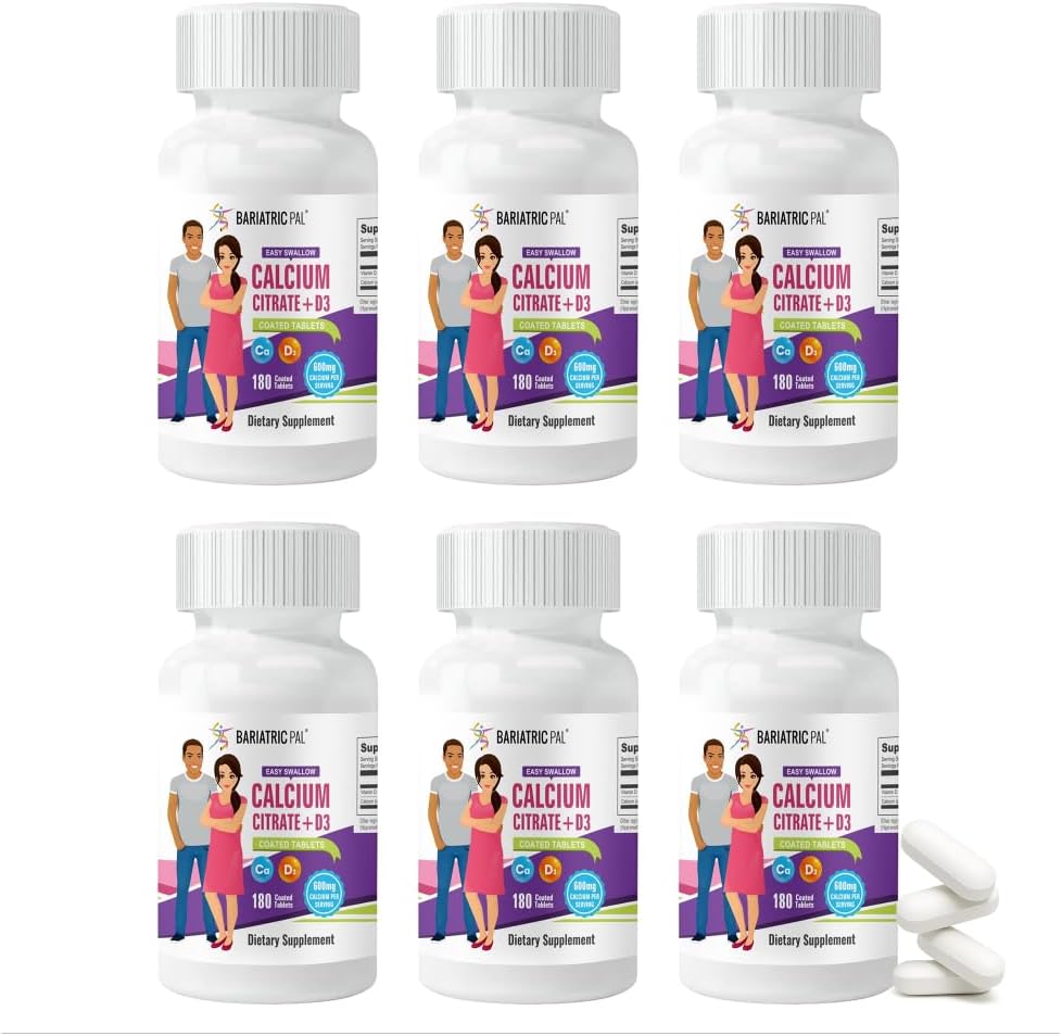 BariatricPal Easy Pogoltniti kalcijev citrat (600 mg) in D3 Obložene tablete (180-dnevno pakiranje)