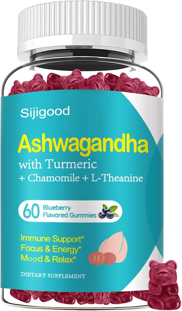 Ashwagandha Gumies, Podpora imuniteti, Sprostitev, Ashwagandha dodatki za moške in ženske, Naravni borovničev okus, 60 grof