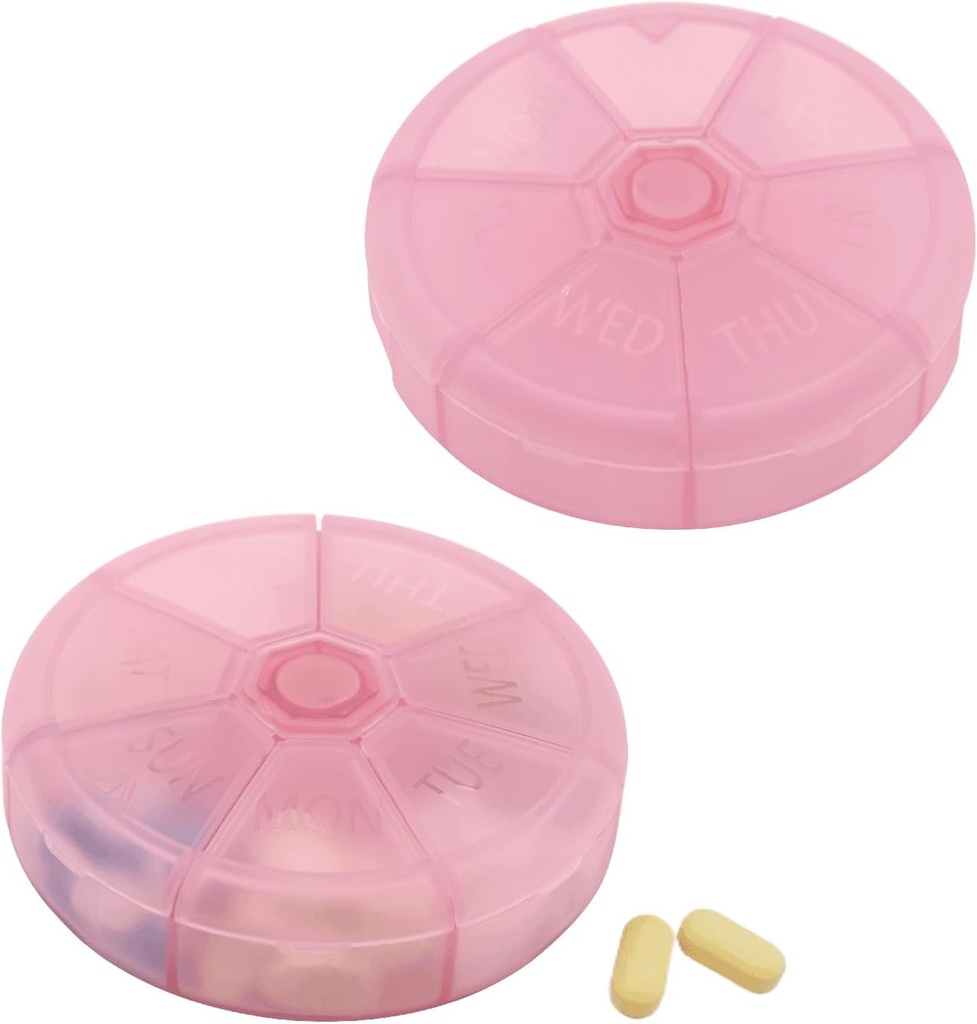 Prenosni tedenske tablete Organizator 7 dan Tablete Kontejner, Okrogle tablete Primer Potovanja prijateljski, Dnevni teden tablete Primer opomnik, BPA-free Vitamin, Dopolnilo, ribje olje, Medication Planner (Pink)