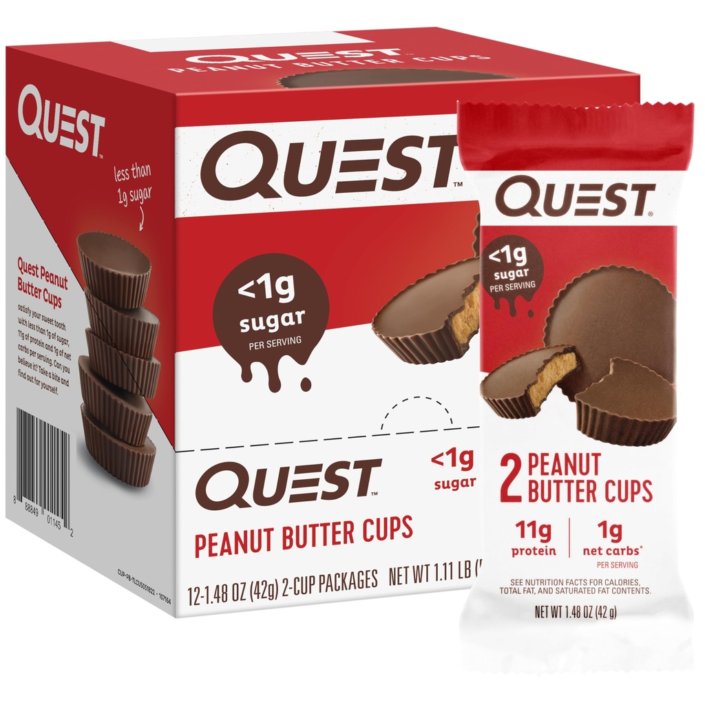 Quest Nutrition Peanut Butter Cups, 11g Beljakovine, 1g sladkor, Nizki ogljikovi hidrati, Gluten prost, Keto prijazno, 12 grof