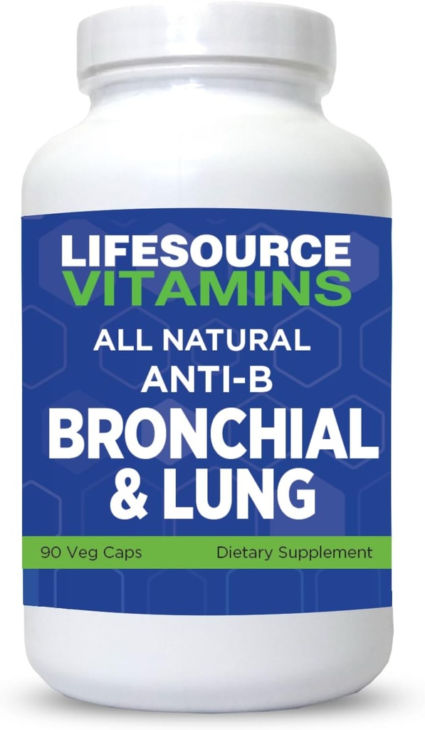 LifeSource Vitamini Vse naravne Anti-B Bronchial & Lung Podpora – 14 Vse naravne sestavine - 90 Kapsule - Lastniška formula