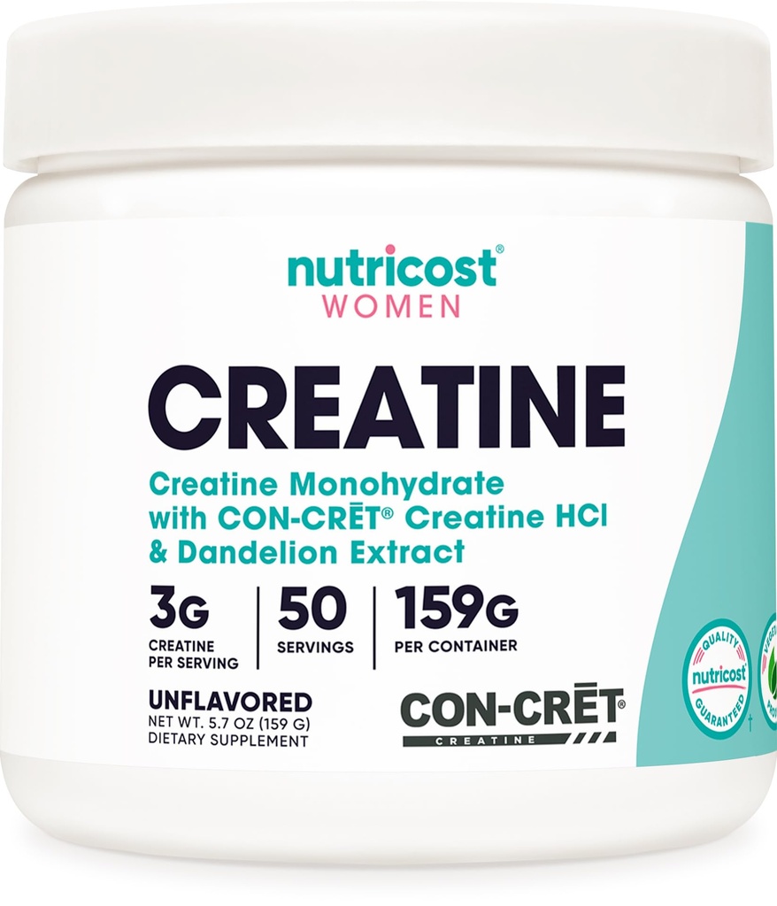 Nutricost Kreatin monohidrat v prahu za ženske, mikroniziran, nearomatiziran, 50 serviranja - vegetarijanski, ne-GMO, Gluten prost