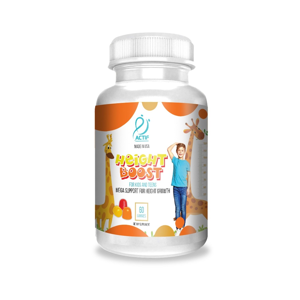 Actif Height Boost Mega Podpora za rast višine z 10+ Factors, Height dodatek za otroke in najstnike, 60 Gummies, Jagodna aroma, Get Tall Fast Formula
