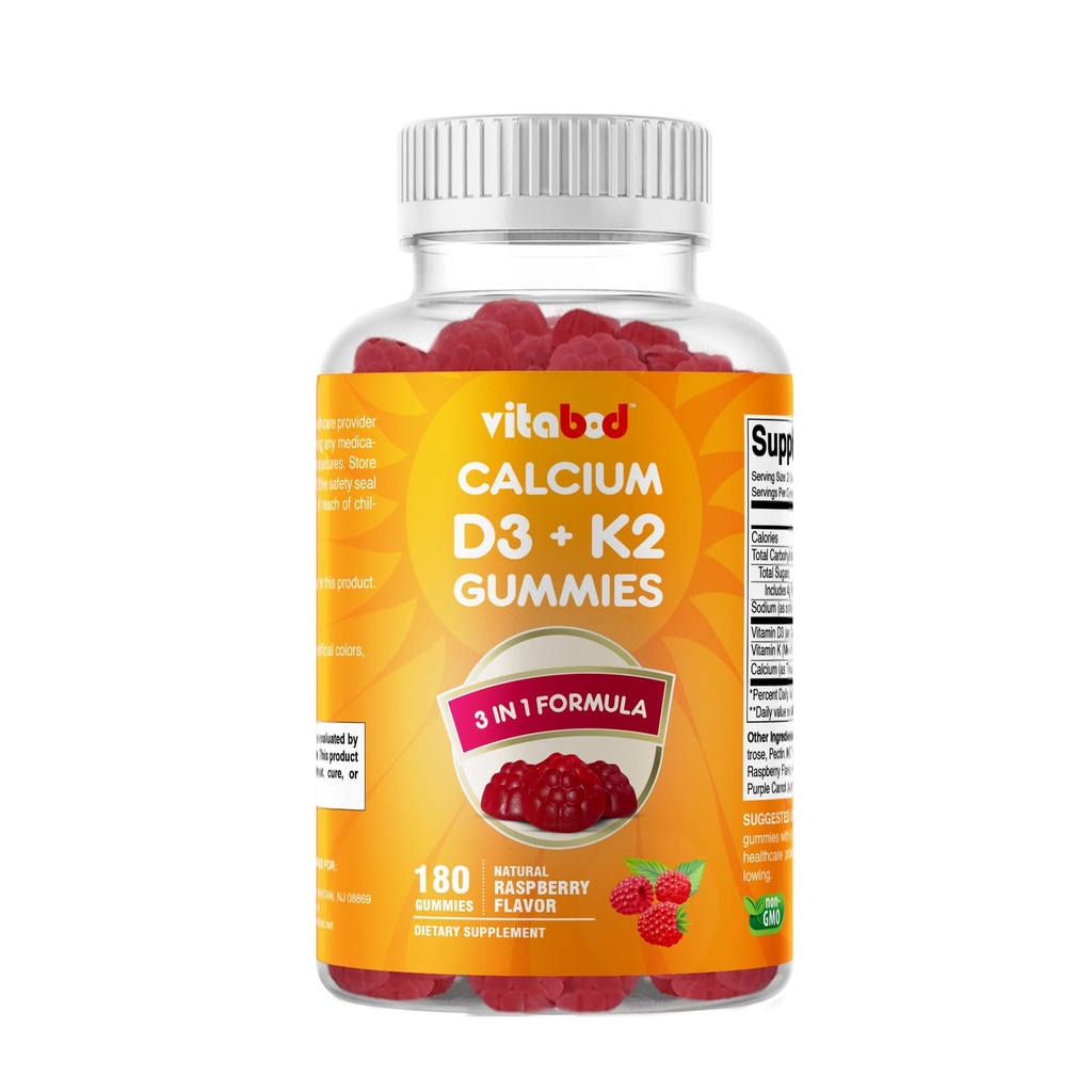 Vitamin D3 + K2 Gumies – Podpora za zdravje kosti in srca – 180 pektin na osnovi veganskih gumijev