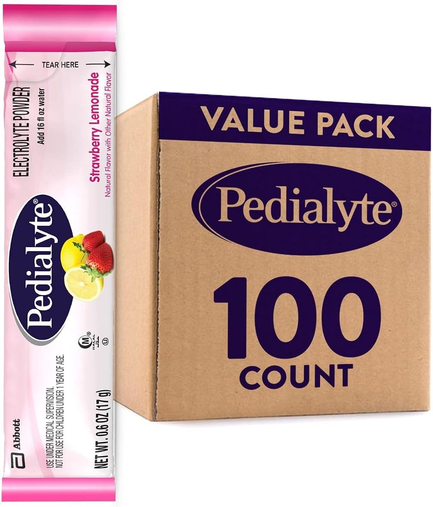 Pedialyte Electrolyte Powder Packets, Jagodna limonada, Hydration Drink, 100 Packe powder za enkratno uporabo