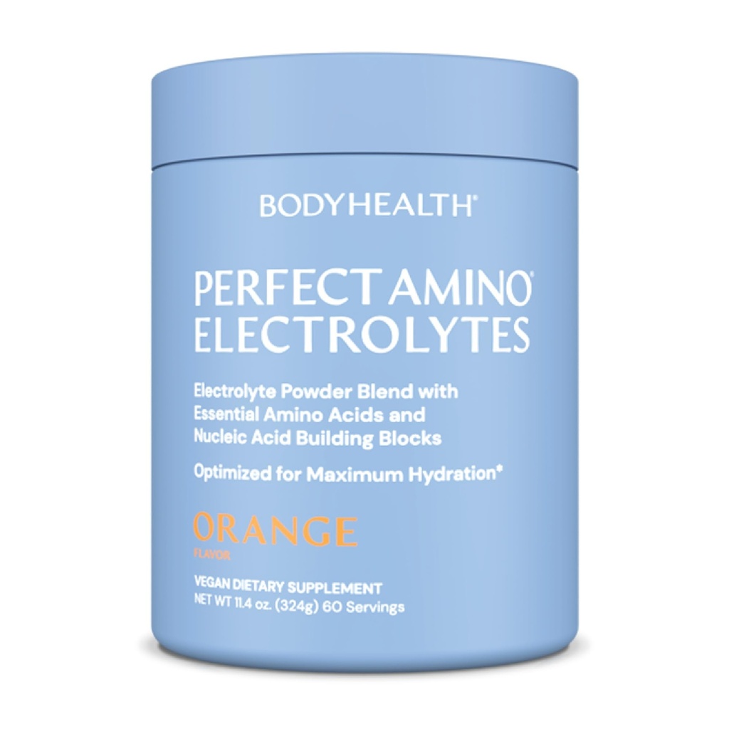 BodyHealth PerfectAmino Elektroliti v prahu brez sladkorja, brez ketosladkorja, pijača brez elektrolitov, hidracija v prahu s sledmi mineralov - oranžna - 60 strežnikov