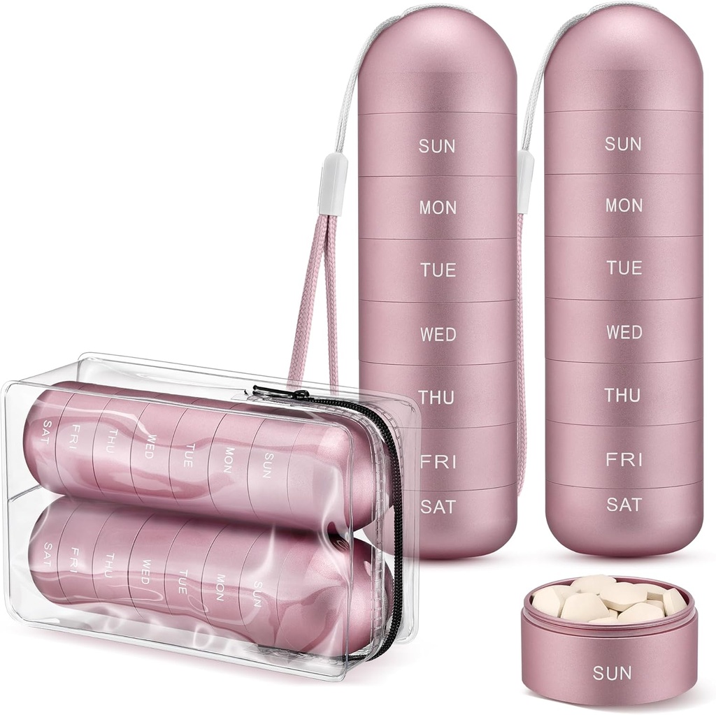 [2 Pack] Zannaki Metal Travel Organizator tablete, Prenosne vodoodporne tedenske tablete Box, Velika Aluminum Alloy Pill Zabojnik, BPA brezplačno 7 Daily Medicine Organizator Imetnik za vitamin, Dopolnilo