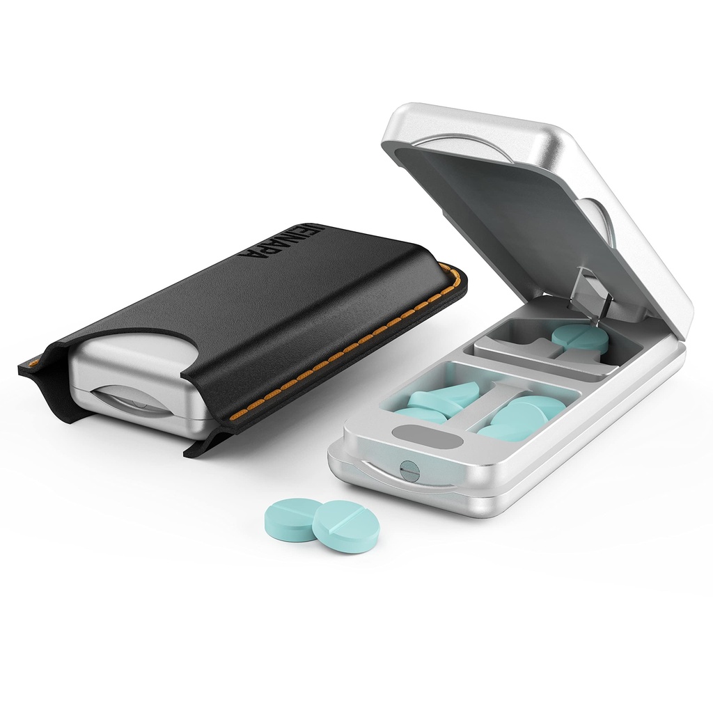 Tablete Cutter z Auto Centering naprave, Aluminum tablete Splitter z 316L Nerjaveče rezilo, Pristno usnje Case, Profesionalni tablete Splitter za rezanje majhne tablete ali velike tablete (Srebro)