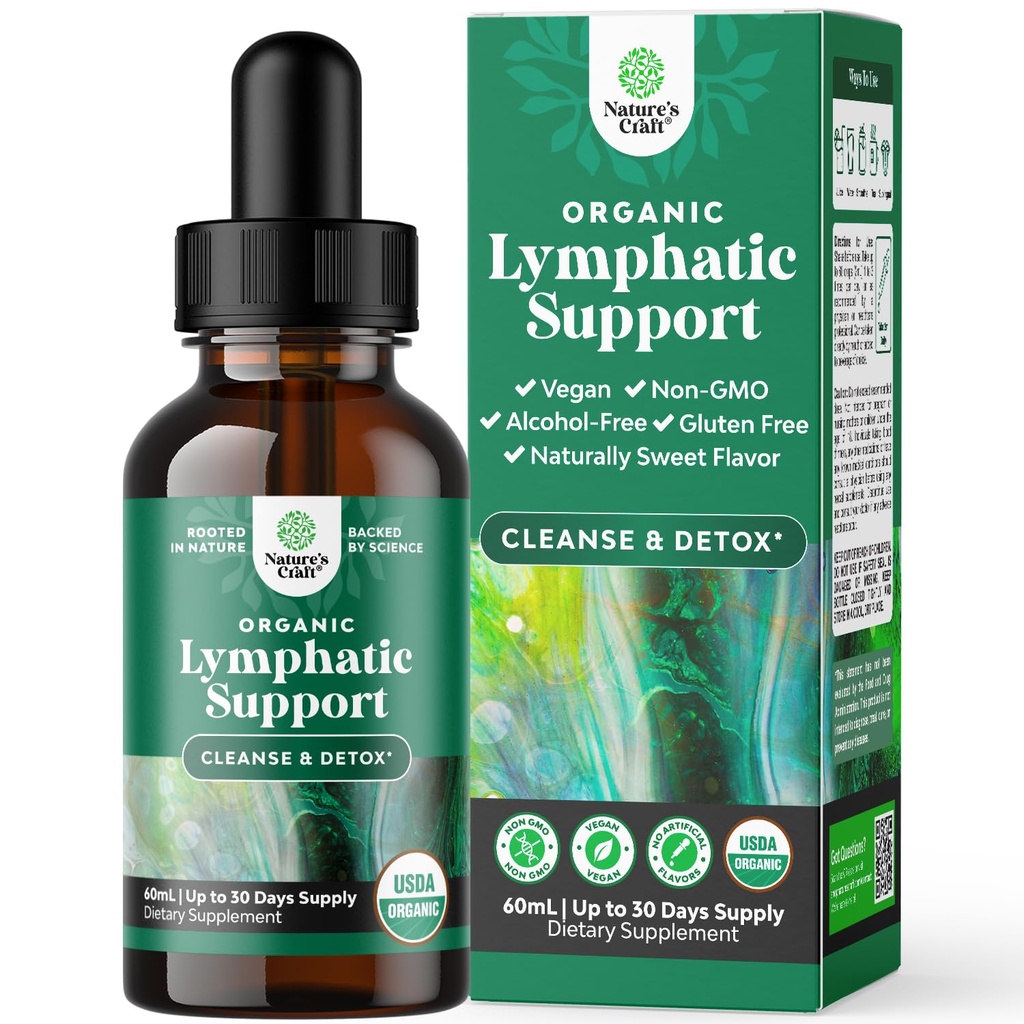 Certified Organic Lymphatic Drainage Drops - Herbal Lymphatic Cleanse in Imunska podpora dodatek z Echinacea Goldenseal & Red Clover Extract - Vegan Non GSO Alkohol in sladkor brez - 30 Serving
