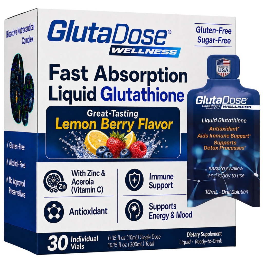 Tekoči glutation dopolnilo, Lemon Berry arome Acerola Energy Booster w/Zinc, Daily Vitamins & Minerals, Zero Sugar Formulation, Vsakdan Auto-Imune Podpora za odrasle, 0.34 fl oz, Pakiranje po 30