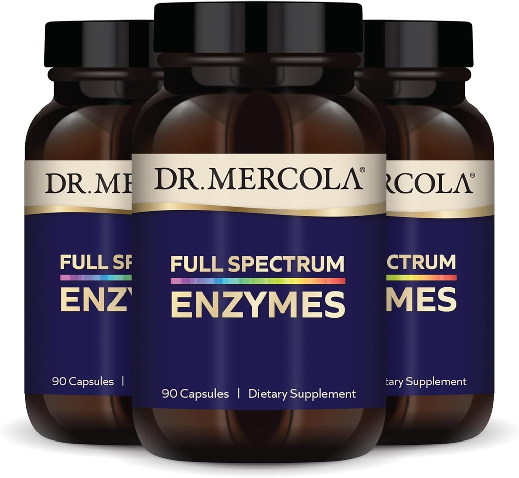 Dr. Mercola Polni spektrski encimi - 22 Različni encimi - podpira prebavno in imuno zdravje - pomaga pri prebavnih ogljikovih hidratih, maščobah in beljakovinah - brez glutena in soje - 90 kapsul (3 pakiranja)