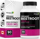 Obnovite Actives Organic Beetroot Supplement 1300MG na 2 kapsuli - Pure Beetroot prašek za kroženje, naravna energija, & antioksidant Prednosti - Superfood visoke potency, Izdelano v Kanadi - 90 kapsul