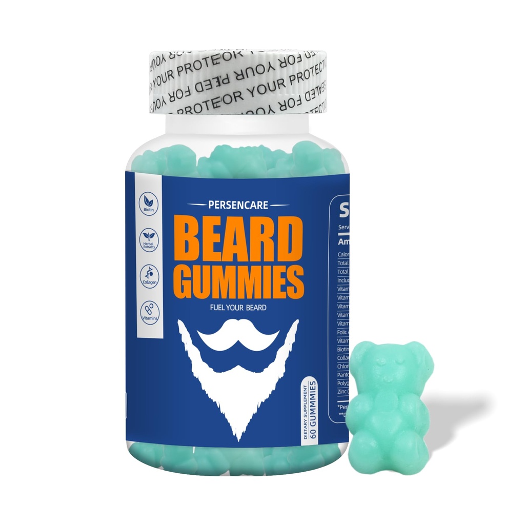 Velika brada rast Gummy za moške, 60 borovnice arome Gummies, z 10K MCG Biotin B12 kolagen in Elite brad lase rejo hranila & vitamini, rast močnejši, Daljši, Thicker & Fuller Beard