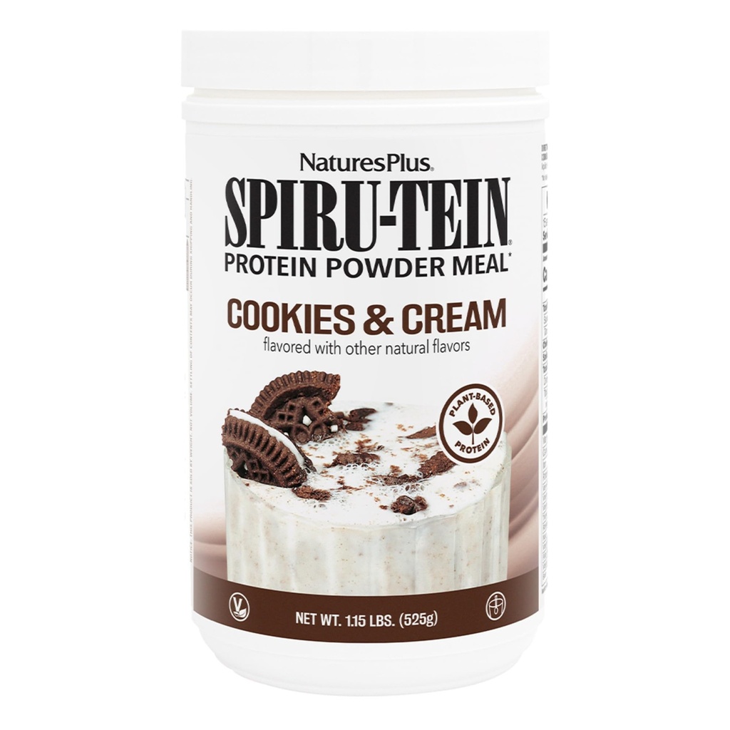 NaturePlus SPIRU-TEIN Shake - Piškotki in krema - 1,15 lbs, Spirulina Protein Powder - Na rastlinski osnovi Meal zamenjava, Vitamini in minerali za energijo - vegetarijanski - 15 Servis