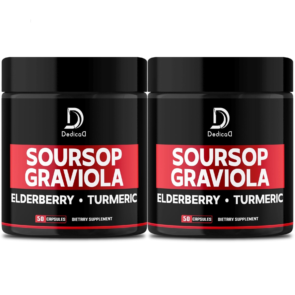 Zdravilo Graviola Soursop pušča kapsule - 2 pakiranji 50 kapsul za 100-dnevno oskrbo - 11 v1 Ekstrakt z Bezgove jagode, Kurkuma, Ginger, Mlečni osat, Cranberry & Več - Podpora Mood, Imunsko in telesno zdravje