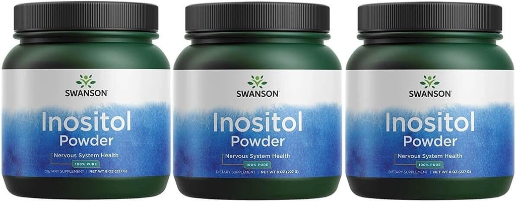 Swanson 100% Pure Inositol Powder - Natural Supplement Promotion Focus & Relaxation - Živčna in celična podpora - (8oz) 3 Pack