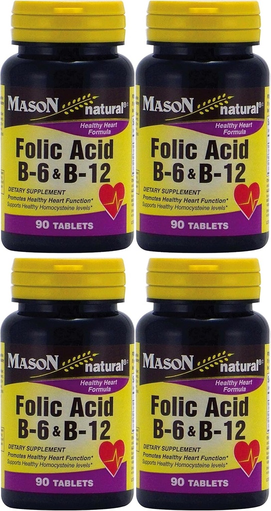 Mason Vitamini Folna kislina B-6 in B12 Heart Health Formula 90 Tablete v plastenki po 4 skupaj 360 tablet