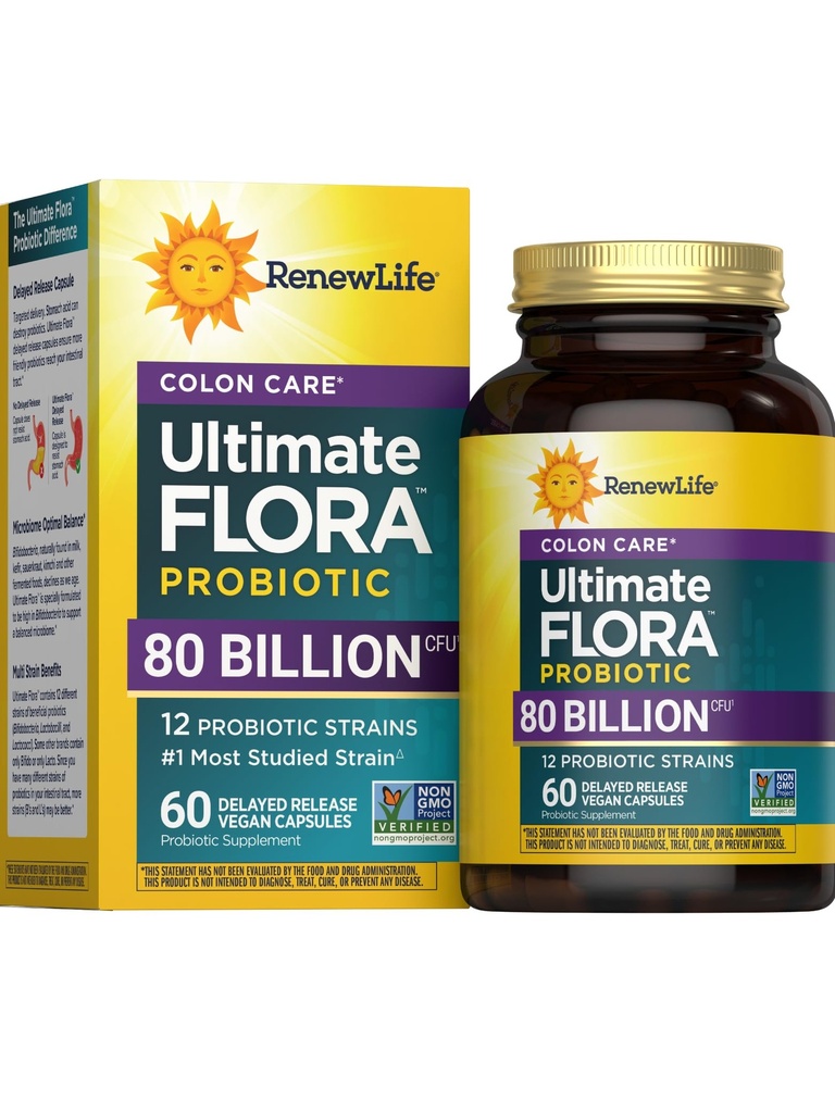 Renew Life Probiotic Colon Care Probiotične kapsule, Dnevni dodatek Ponuja podporo kolonij, L. Rhamnosus GG, Mlečni, Soja in brez glutena, 80 milijard CFU, 60 Število