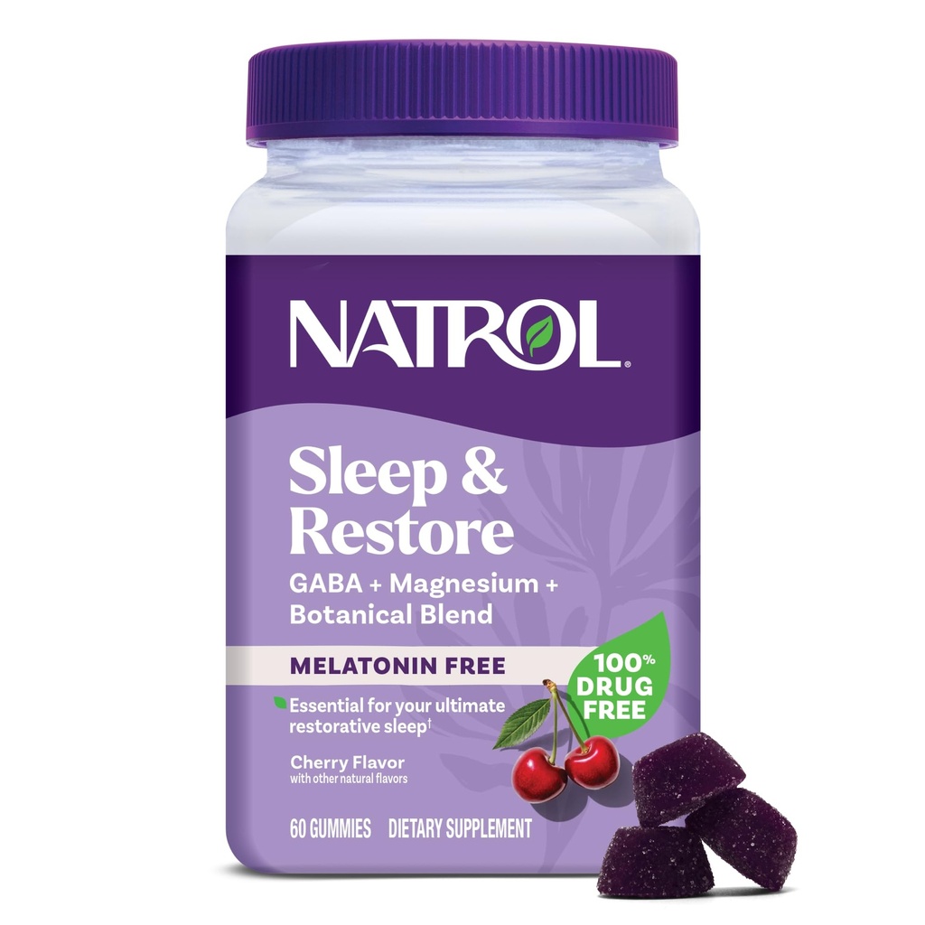 Natrol Spanje in obnova magnezijevega glicinata Mešanice Gumies, Magnezij za pomoč pri spanju za odrasle, Melatonin-free, češnje arome, 30 dnevna dobava