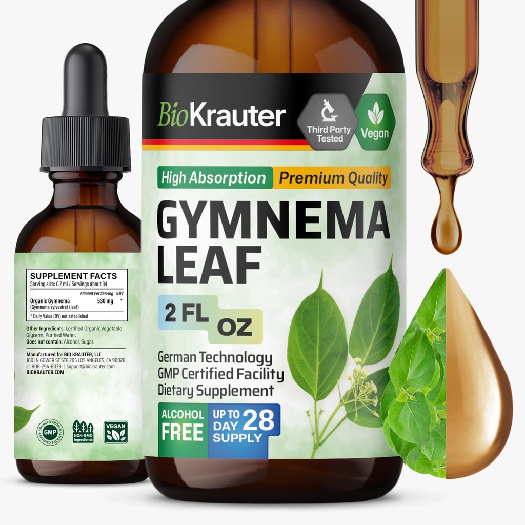 BIO KRAUTER Gymnema Sylvestre ekstrakt kapljice - alkohol in sladkor brez - Vegan Gymnema Leaf Extract 2 Fl.Oz.