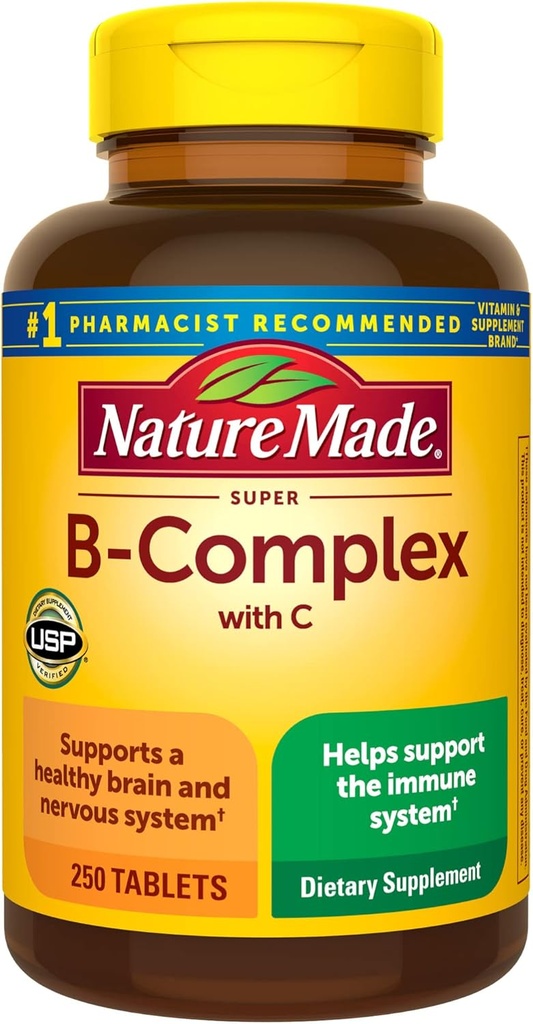 Nature Made Super B Complex z vitaminom C in folno kislino, prehranska dopolnila za imuno podporo, 250 tablet, 250 dnevno oskrbo