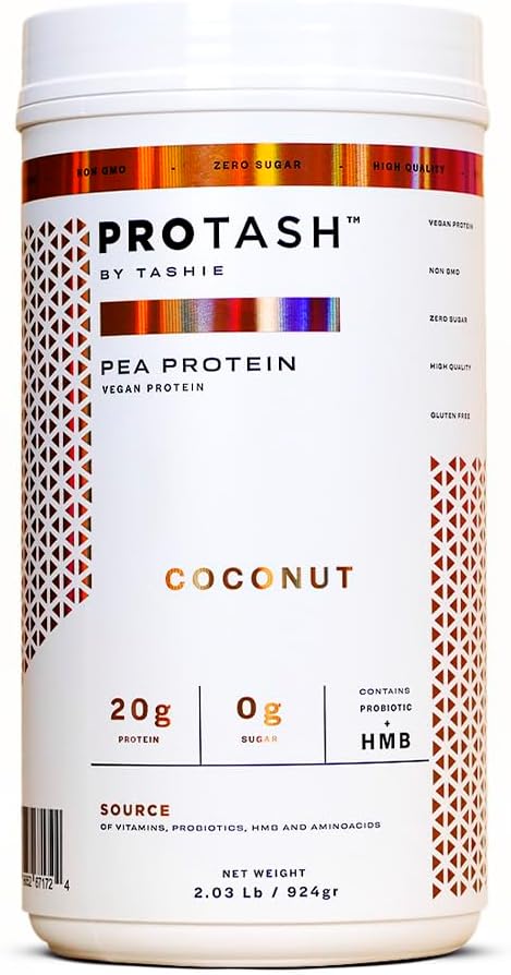 Vegan Protein Powder by TASHIE - Protein na osnovi organskih rastlin v prahu z BCAA, HMB & probiotiki, nič sladkorja, brez GMO, gluten, NSF Certified, 28 Serving - Coconut Protein Powder
