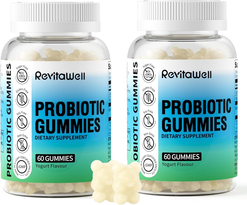 Probiotični žvečilni gumiji za digestivno zdravje in črevesno zdravje, 3.6 milijarda CFU, sladkor brez, debloat Gumies Probiotiki za otroke, ženske in moške, Jogurt Flavour, 120 grof