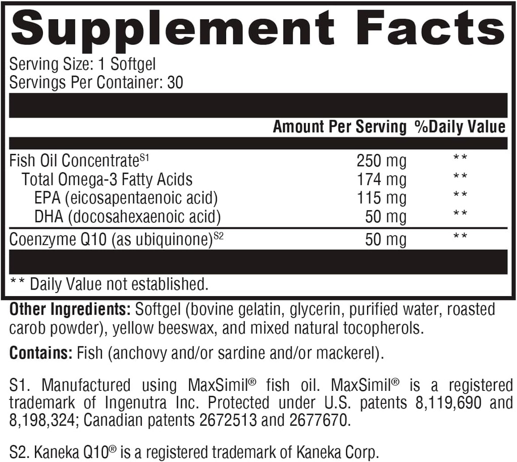 XYMOGEN CoQmax Omega 50 mg - CoQ10 + Ribje olje Omega 3 dodatek - Dual-Action Heart Health Support - Koencim q10 + Specializirano ribje olje za 3X večjo absorpcijo EPA DHA (30 kapsul)