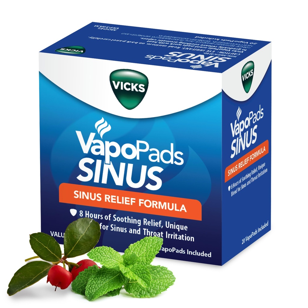 Vicks VapoPads Sinus Relief Formula - Vapor Pads Ponovno polnjenje za Vicks Vlažilniki in vdihovalci pare, Scent Pads za Sinus Prebava in draženje grla, 20-Pack, Box Barvni maj Vary