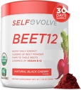selfevoluve pese12 - organska pesa koren prahu Izboljšana z vitaminom B12, dušikov oksid Booster, Pese Juice v prahu Podpora naravna energija, Pese v prahu s črno češnjevo aromo, 30 Servings