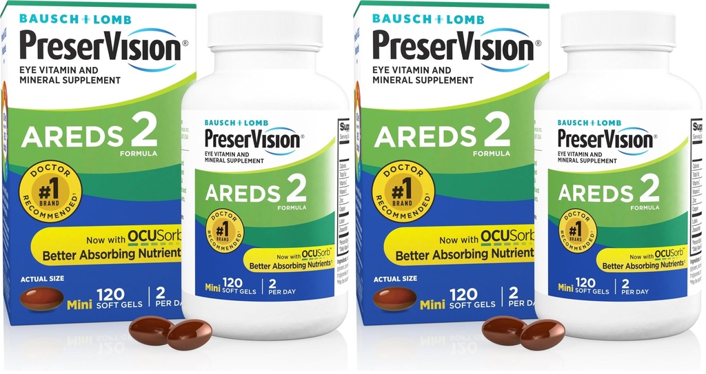 PreserVision AREDS 2 Eye Vitamin & Mineral dodatek, Vsebuje lutein, vitamin C, Zeaksantin, cink in vitamin E, 120 Softgels (Packaging May Vary) (Pack z 2)
