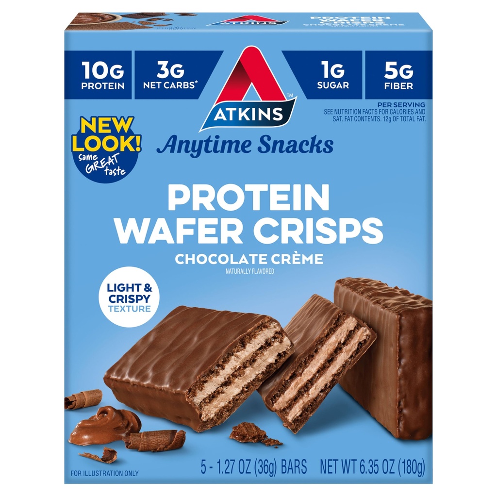 Atkins Chocolate Crème Protein Wafer Crisps, Protein Dessert, 4g neto Carb, 1g sladkorja, visoko v vlakni, Keto prijazno, 5 Count