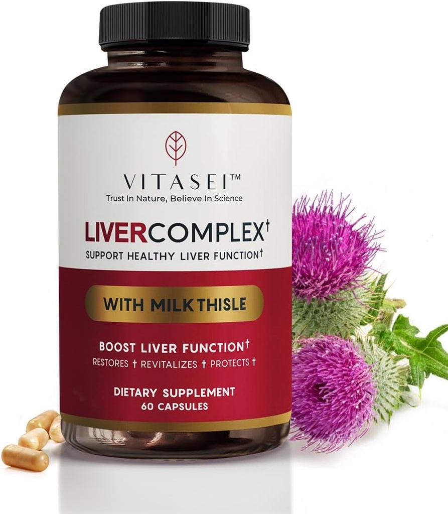 VITASEI Jetrna čistila Detox in popravila, Jetrni kompleks W/Mlečni Thistle Extract, Garcinia, Curcumin C3, Podpora Zeliščni prehranski dodatek, Detox Formul za ženske in moške, 60 kapsul