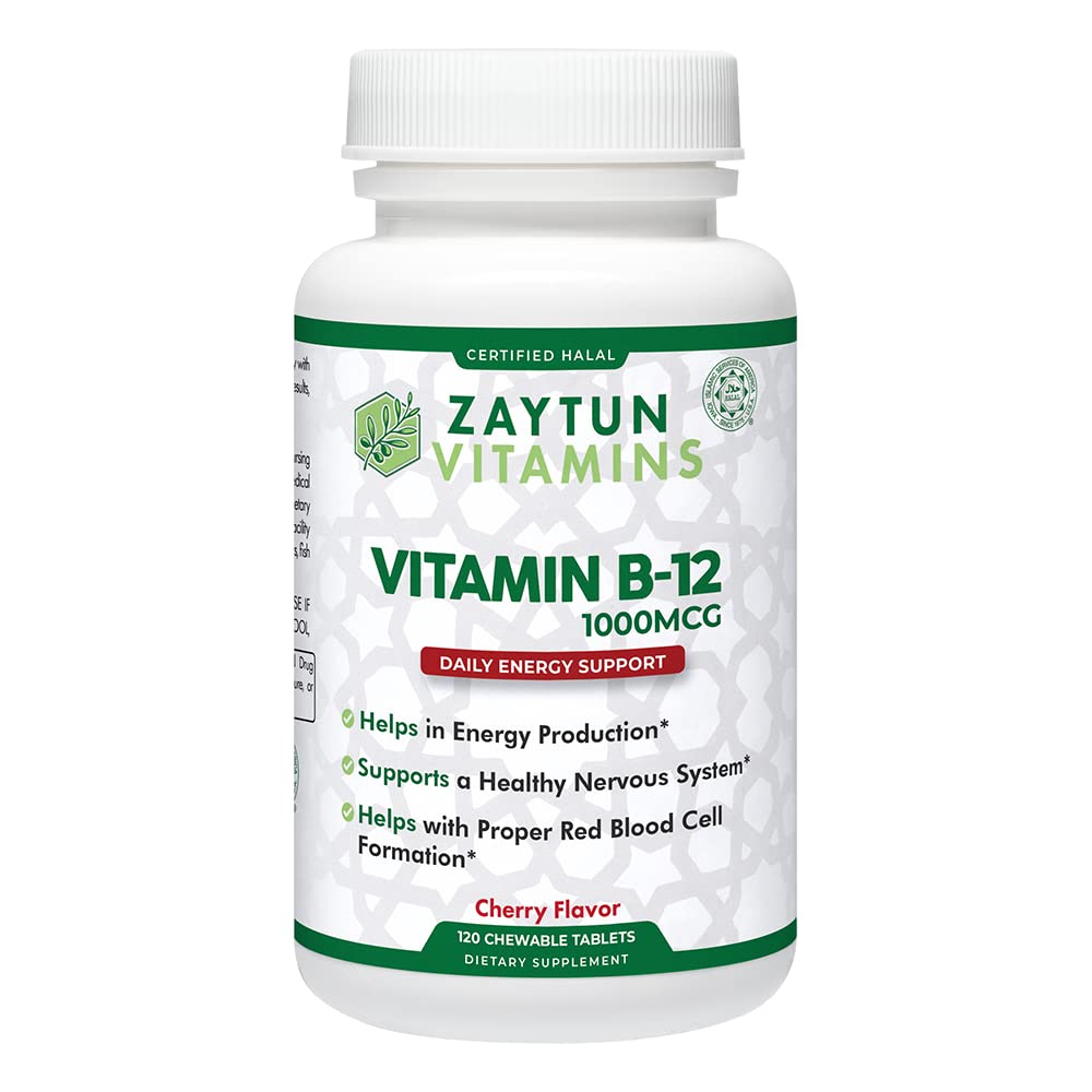 Zaytun Halal Vitamin B12 1000mcg, spodbuja proizvodnjo energije, presnovo in zdravo živčevje - vegetarijanci in Veganci Formula - Dairy-free - 4 Mesece dobave - Made in USA