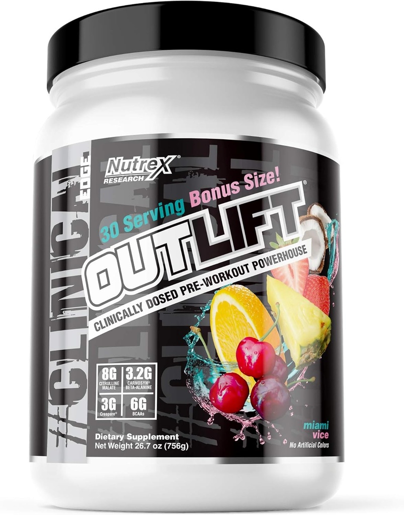 Nutrex Outlift Klinično dozirani predworkout prašek s kreatinom, citrulin, BCAA, Beta Alanin, kofein 