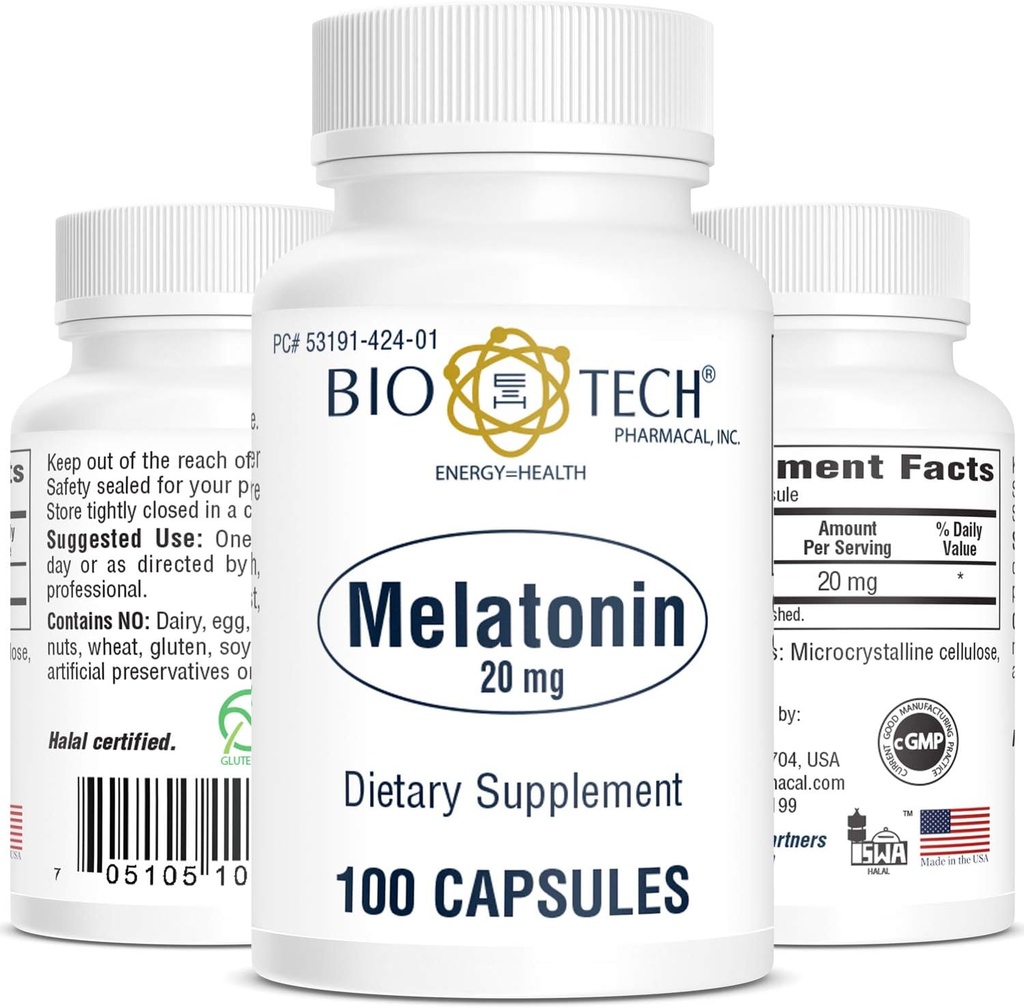 Bio-Tech Pharmacal melatonin (20 mg, 100 kapsul)