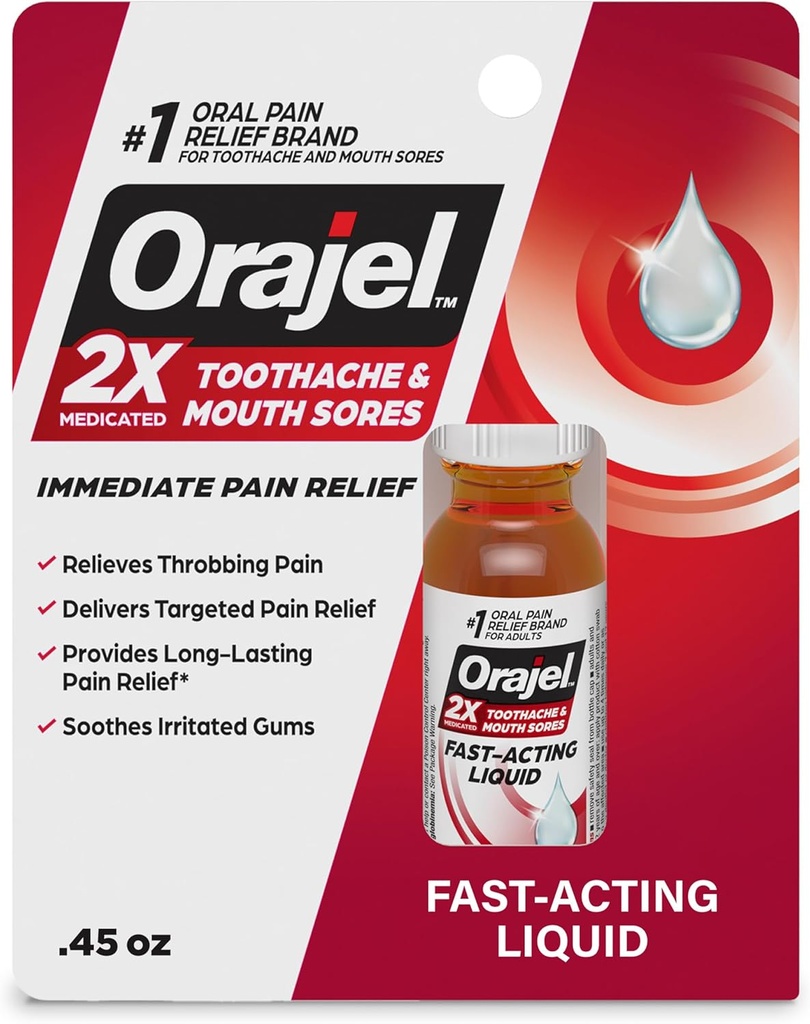 Orajel 2X Medicated Toothache & Moth Sores Liquid, 0.45 fl oz