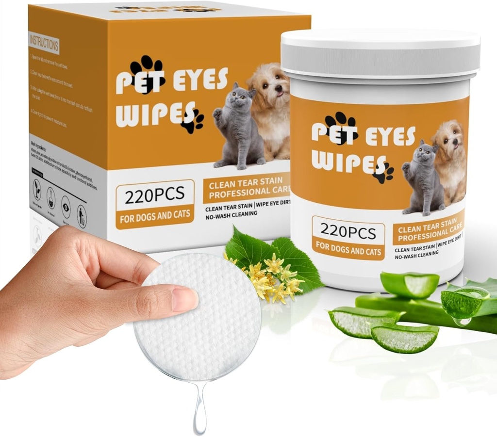 Obriski Senlong oči za pse - Nežno odstranite Tear Stain - čiščenje oči za pse,Eye Debris, Razelektritev, Mucus Secretions - pasje oči briše solzni madež odstranjevalec - pasje in mačje oči krpice - 220kos, belo