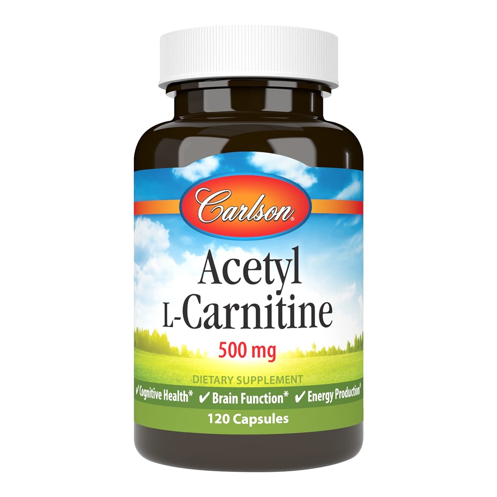 Carlson - acetil L-karnitin, 500 mg, kognitivno zdravje, funkcija možganov in proizvodnja energije, 120 kapsul