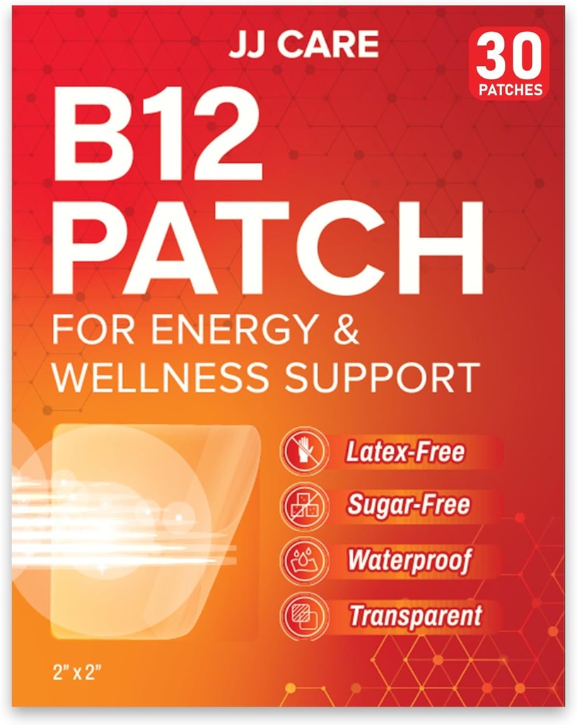 JJ CARE B12 Patch (paket od 30), Samooskrbna naravna mešanica Topical dnevno B12 Energy Patches, 1 mesec dobave